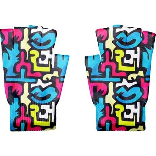 New Men 3D Printing Knitted Fingerless Gloves Autumn Winter Outdoor Stretch Elastic Warm Half Finger Cycling Gloves