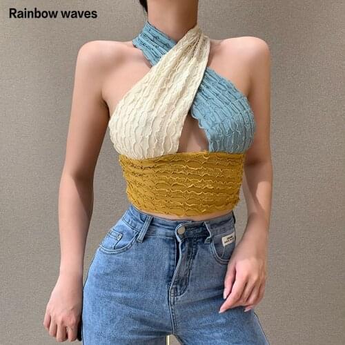 Rainbow waves Women's Cropped Tank Tops