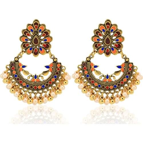 Luxury Gold Color Drop Earrings Bohemian Style Fashion Round Alloy Tassel Retro Earrings Indian Jewelry Gifts
