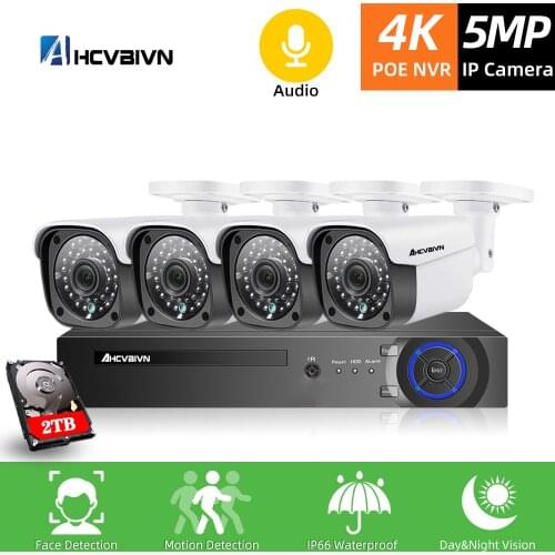 H.265 5MP CCTV Security Camera System 4CH POE NVR With 5.0MP IP Camera CCTV Kit Waterproof IP66 Video Surveillance System XMEye