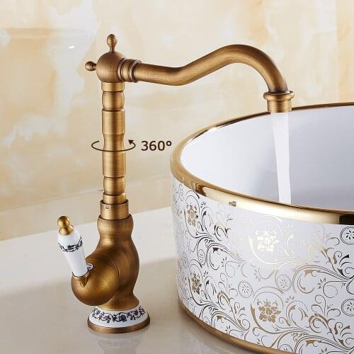 Basin Faucets Bathroom Kitchen Antique Bronze Faucet Brass Basin Single Handle Black Hot&Cold Water Mixer Taps Bath Accessories