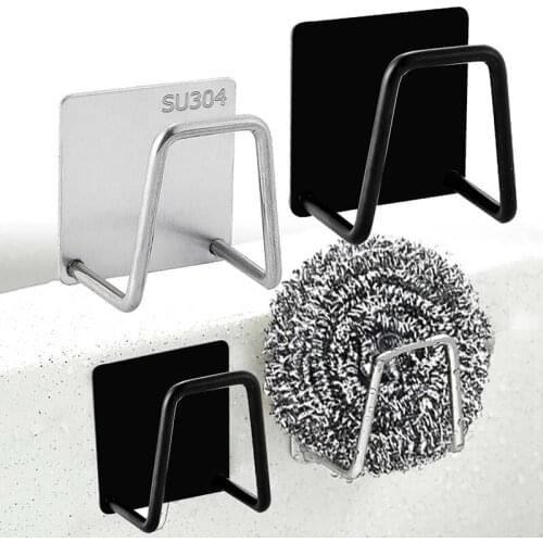 Kitchen Stainless Steel Sponges Holder Drain Drying Rack Self Adhesive Sink Shelf Kitchen Accessories Storage Organizer Gadgets