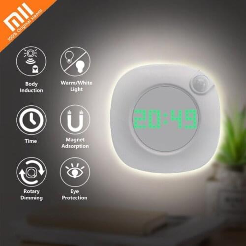 Xiaomi LED PIR Motion Sensor Night Light with Time Clock for Home Bedroom Stairs Wall Lamp Brightness Power 2 Lighting Color