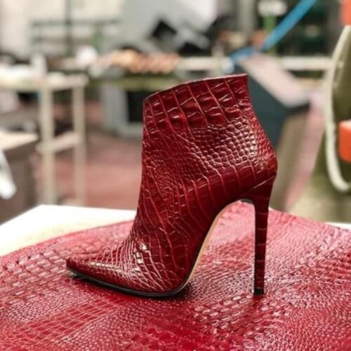 Coccodrillo Stiletto Heeled Zipper Ankle Booties Sexy Pointed Toe Dress Ladies Shoes Slip On Solid Custom Made Spring Shoes
