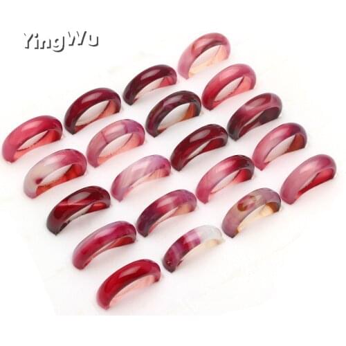 Yingwu Natural Red Agate Ring Moss Agate Chalcedony Ring Lovers men women Rings natural stone jade jewelry 10pcs Lot