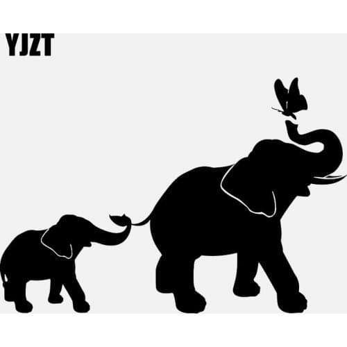 YJZT 16.1M*10.9CM Vinyl Decal Elephant Family Butterfly Car Sticker Decor Black/Silver C24-0354