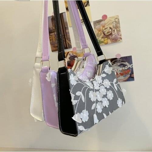 Retro Women PU Lace Bag Patchwork Shoulder Underarm Small Flower Handbags Purse Retro Female Travel Small Subaxillary Bags