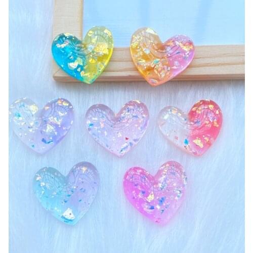 10Pcs New Cute Resin Mini Shining Heart Flat back Cabochons Scrapbooking DIY Jewelry Craft Decoration Accessories Q42