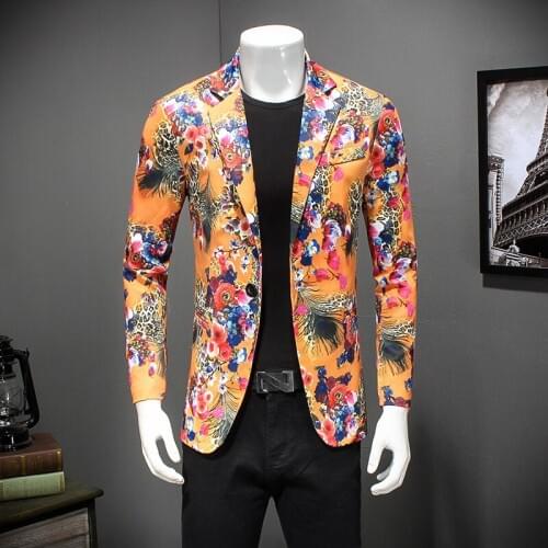 2020 New Men Fancy Blazer Floral Print Jacket Homens Blazer Prom Party Stage Costumes Terno Masculino Flower Blazer Men 4xl Coat