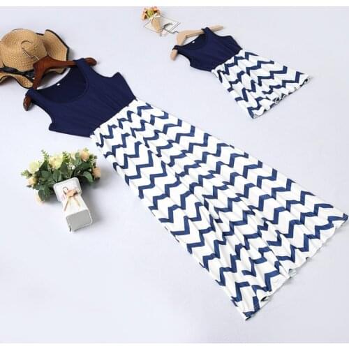 2021 Summer Stripped Long Dress For Women Family Matching Mom And Me Maxi Bodycon Dress Mommy Baby Girls Clothes Mother Daughter