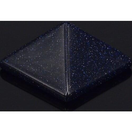 29x29MM Nice Blue Goldstone Sand Crystal Fengshui Pyramid Healing Reiki Healing Handcarved