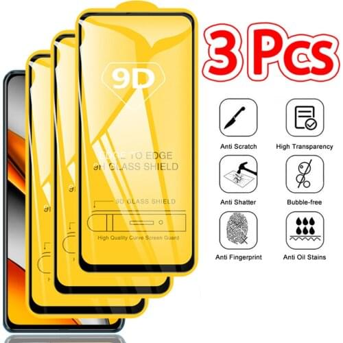 3 Pcs, 9D Glass for Poco F3 Screen Protectors Pocophone F2 Pro Mi Poco X3 NFC Tempered Glass Protection Poco X 3 Pro Xiaomi Poco M3 Pro 5G Protective Glass Film Poco M 3 Xiaomi Poco F3 Screen Protector
