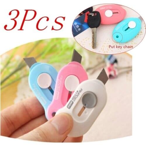 3PCS Mini Portable Small Utility Knife Hook Belt Invisible Box Cutting Cutter Office Supplies Cutting Knife COLOR RANDOM