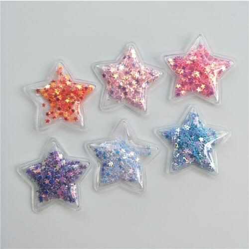 30pcs/lot Small Size 3.5cm Star Transparent Bling bling Flowing Patches Appliques for DIY Children Clip Accessories