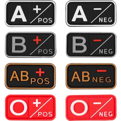3D PVC A+ B+ AB+ O+ Positive POS A- B- AB- O- Negative NEG Blood Type Group Patch for clothing Military Rubber Badge Hook& Loop