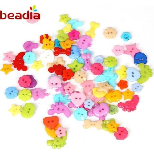 50pcs 2 Holes Various Shapes Round Acrylic Buttons Scrapbooking Sewing Button for DIY Home Decoration Clothes Accessories
