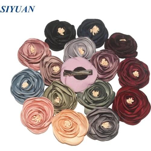 50pcs/lot Metal Hair Clip With Singed Satin Flower Hairpin Hair Accessories Girl Fashion Headdress FC130