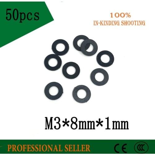 50pcs M3 M3 x 8mm x 1mm M3*8*1 mm Black B Nylon Flat Washer Plastic Insulation Plain Ring Gasket