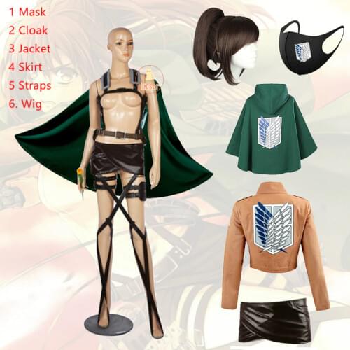 Attack on Titan Sasha Braus Cosplay Costume Anime Cloak Wig Jacket Skirt Belt Straps Shingeki no Kyojin Sasha Blouse Brown Wig