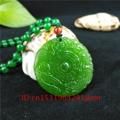 Bagua Chinese Women Gifts Jewelry Jadeite Natural Amulet Jade Pendant Charm Men Fashion Dragon Phoenix Necklace Green Carved