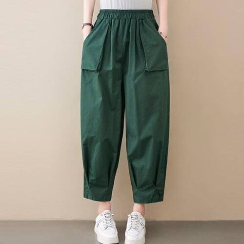 Women Summer Cotton Casual Harem Pants New Arrival 2021 Korean Simpel Style Elastic Waist Loose Female Ankle-length Pants B191