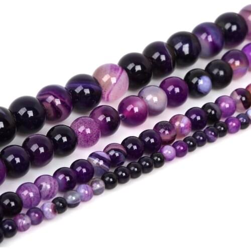 New Arrival Strand 15" 4 6 8 10 mm Natural Stone Beads Purple Striped Round Loose Beads for Necklace Diy Jewelry Making
