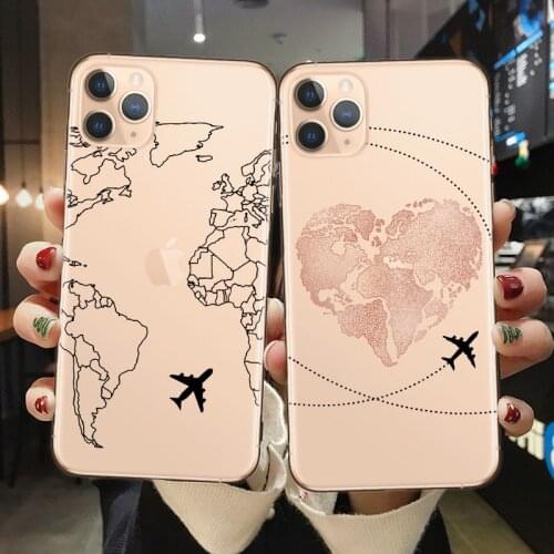 World Map Travel Just Go Soft TPU Phone Cases for iPhone 11 Pro XS Max X XR 7 8 Plus 6S plane Cover For iPhone 12 Pro Max Coque