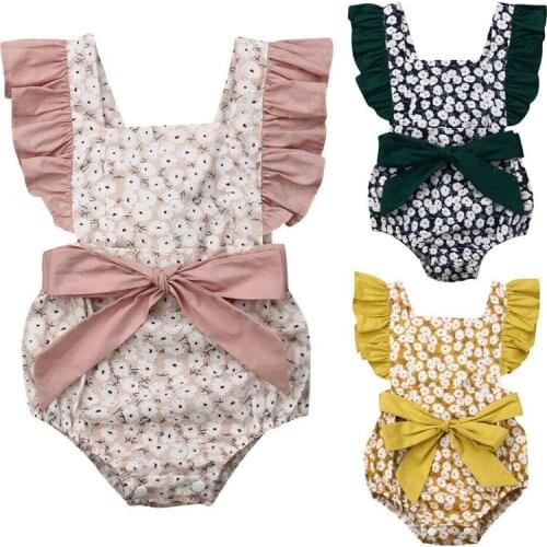 Newborn Infant Baby Girls Floral Romper with bow-knot Outfits Sleeveless Sunsuit Clothes