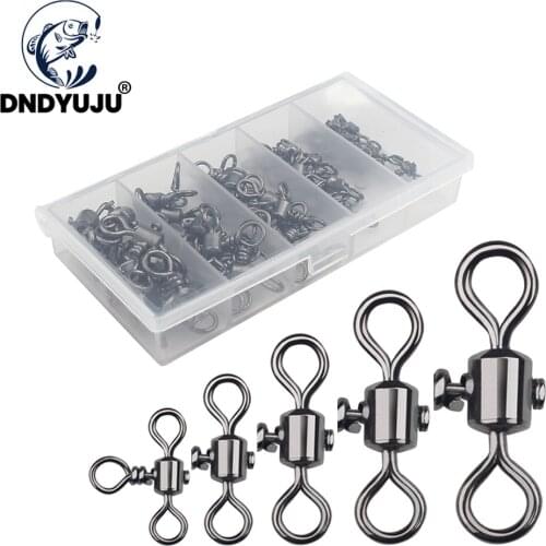 DNDYUJU 50PCS/BOX Barrel Cross Line Swivels Fishing Tackle Fishing Hook Connector Rolling Swivels