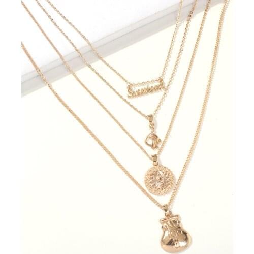 European and American fashion INS cold wind multi-layer necklace, letter geometry pendant necklace, alloy necklace pendant