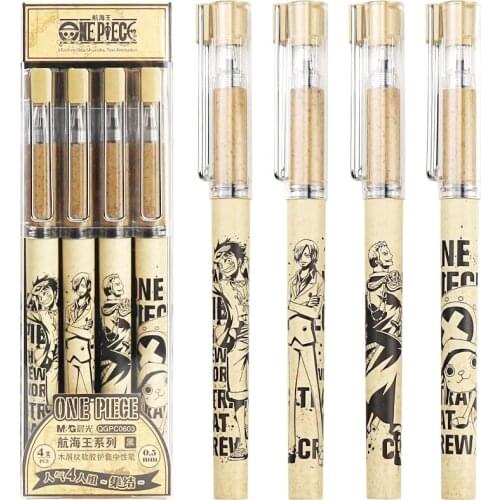 M&G One Piece Anime Cartoon Quick Dry Gel Pen Signing Exam Diary Writing Notes 0.5mm Black Student School Child 4 Sticks/Box
