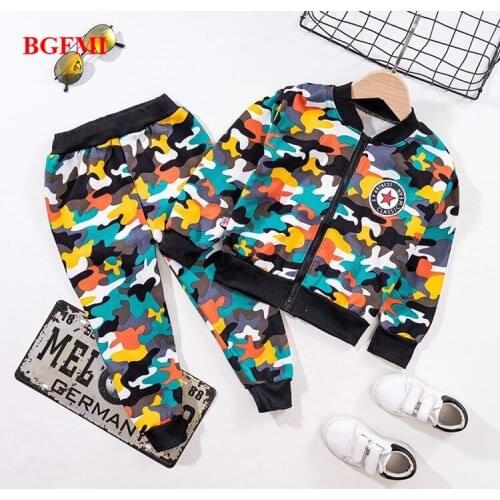 Baby Boys Zipper Coat + Pants Set Autumn Winter New Kids Plus Velvet Camouflage Girls Fall Clothes Two-piece Childrens Clothing