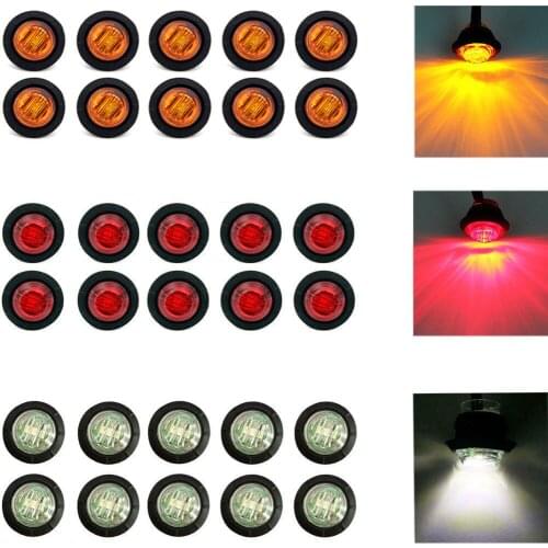 30Pcs/ 10PCS 12V/24V 3LED 3/4" Round Trailer Side Marker Indicator Lights For Trucks Bullet Clearance Lights Turn Signal Lamp