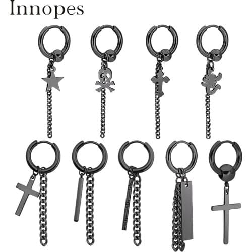 Innopes Fashion Popular Stainless Steel clip Earrings Skull Cross Star Scorpion Tassel For Women Men Hip Hop Jewelry Gifts