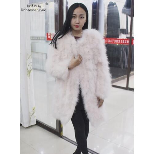Linhaoshengyue 85cm long Ladies fashion long ostrich wool coat freeshipping 2017 NEW