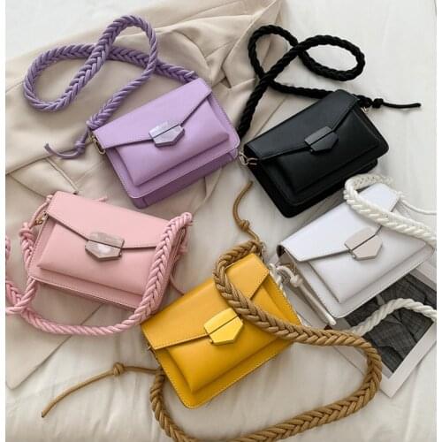 5 Colors Women Girls Small Crossbody Bags New Fashion Solid Color PU Leather Shoulder Bag with Braided Strap 20 x 6.5 x 14cm