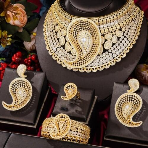 Missvikki Luxury Big Water Drop 4pcs African Cubic Zircon Nigerian Jewelry sets For Women Wedding Dubai Gold Bridal Jewelry Set