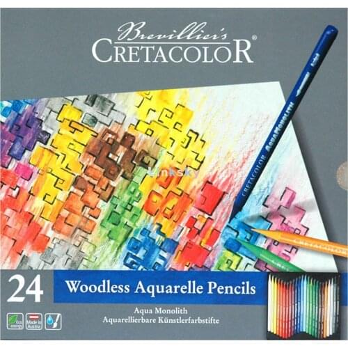 Cretacolor Aqua Monolith Watercolor Pencil Set, 24 Colors, Rich Colors and Soft Strokes In Brilliant Shades