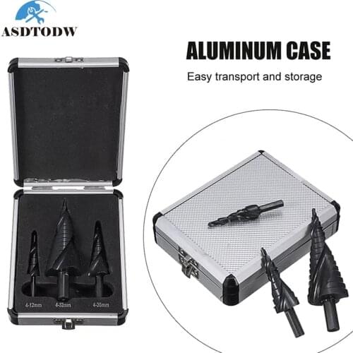 4-12/20/32mm Step Drill Bit Set Black Nitride Coated HSS Drill 3-Flat Shank Double Spiral Flutes Step Drill for Alloy PVC Wood
