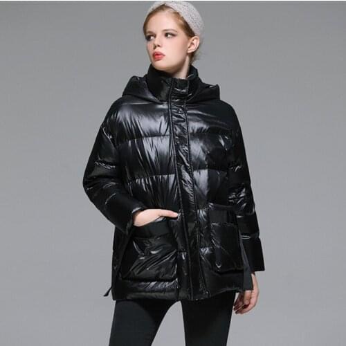 2020 new 90 white duck down jacket women Korean Winter jackets Fashion Hooded Shiny Thickened Short coat Ladies black overcoat