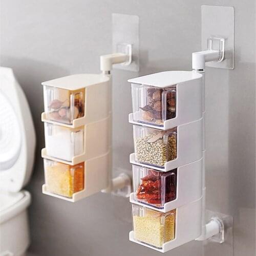 New Spice Rack Kitchen 360 Degree Rotating Wall Mount 2/3/4 Layer Seasoning Storage Box Organizer Container Rack Dropshipping