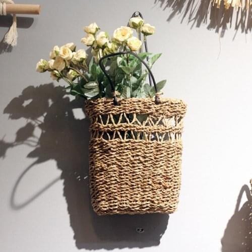 Hand-Woven Seagrass Storage Basket Nordic Simple Fruit Gardening Wall Hanging Flower Pot Planter Storage Baskets For Home Deocr