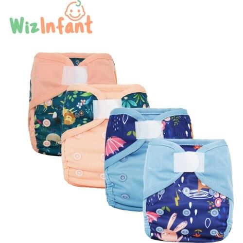 WizInfant 4PCS/lot Newborn Diaper Cover for NB Baby,Waterproof ,ECO-friendly,Double Leaking Guards, Waterproof And Breathable