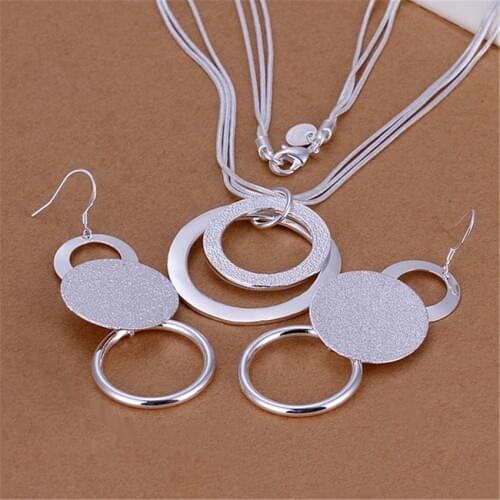 Charms wedding color silver jewelry fashion Pretty pendant Necklace Earring women party set TOP quality stamped , p218