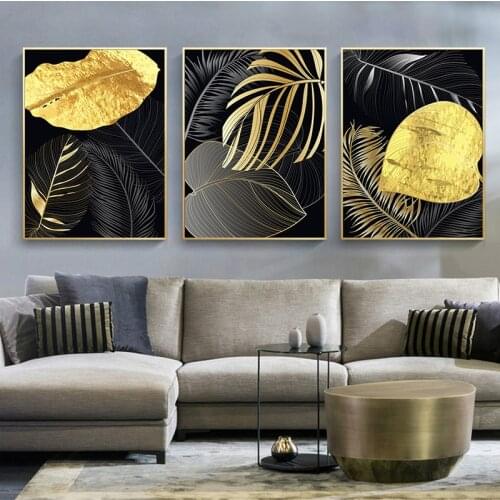 Luxury Black Golden Botanical Poster Tropical Leaves Wall Art Print Canvas Painting Modern Art Mural Picture Living Room Decor