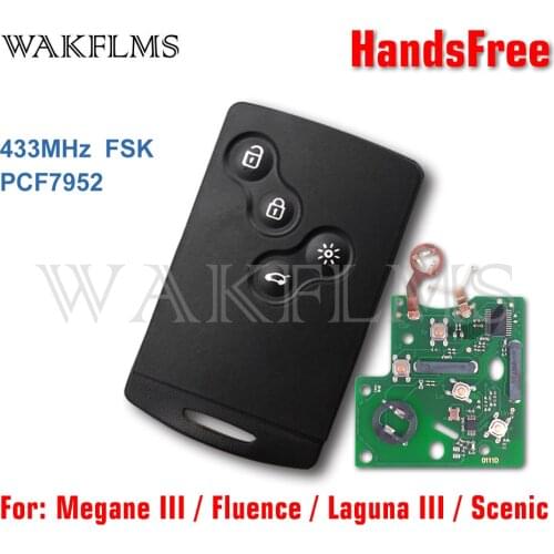 433MHz PCF7952A Chip Smart Card Remote Car Key Fob For Renault Megane 3 Laguna 3 Scenic Fluence 2008-2016 Keyless HandsFree