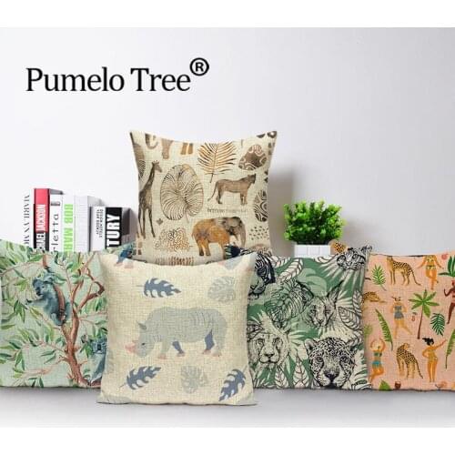 Tropical Plants Cushion Cover Jungle Animals Pillows Case Portrait Geometry Pillow Cases Print Living Room Cushion Covers Kissen