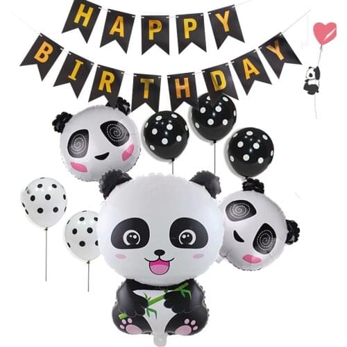 1Set Cartoon Panda Foil Balloons 30 Inch Black Number Kids Birthday Party Decoration Animal Panda Balloon Set DIY Kids Toys Ball