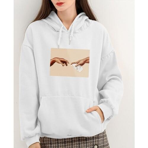 Funny Line Art Hoodie Printed Pullover Oversized Cotton Sweatshirt Vintage Graphic Women Long Sleeve Hooded Aesthetic Clothes