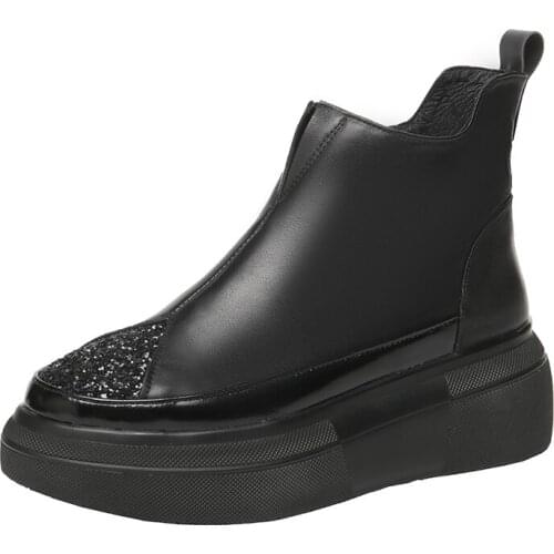 Platform short boots women 2020 autumn and winter new womens shoes side zipper leather rhinestone Martin boots